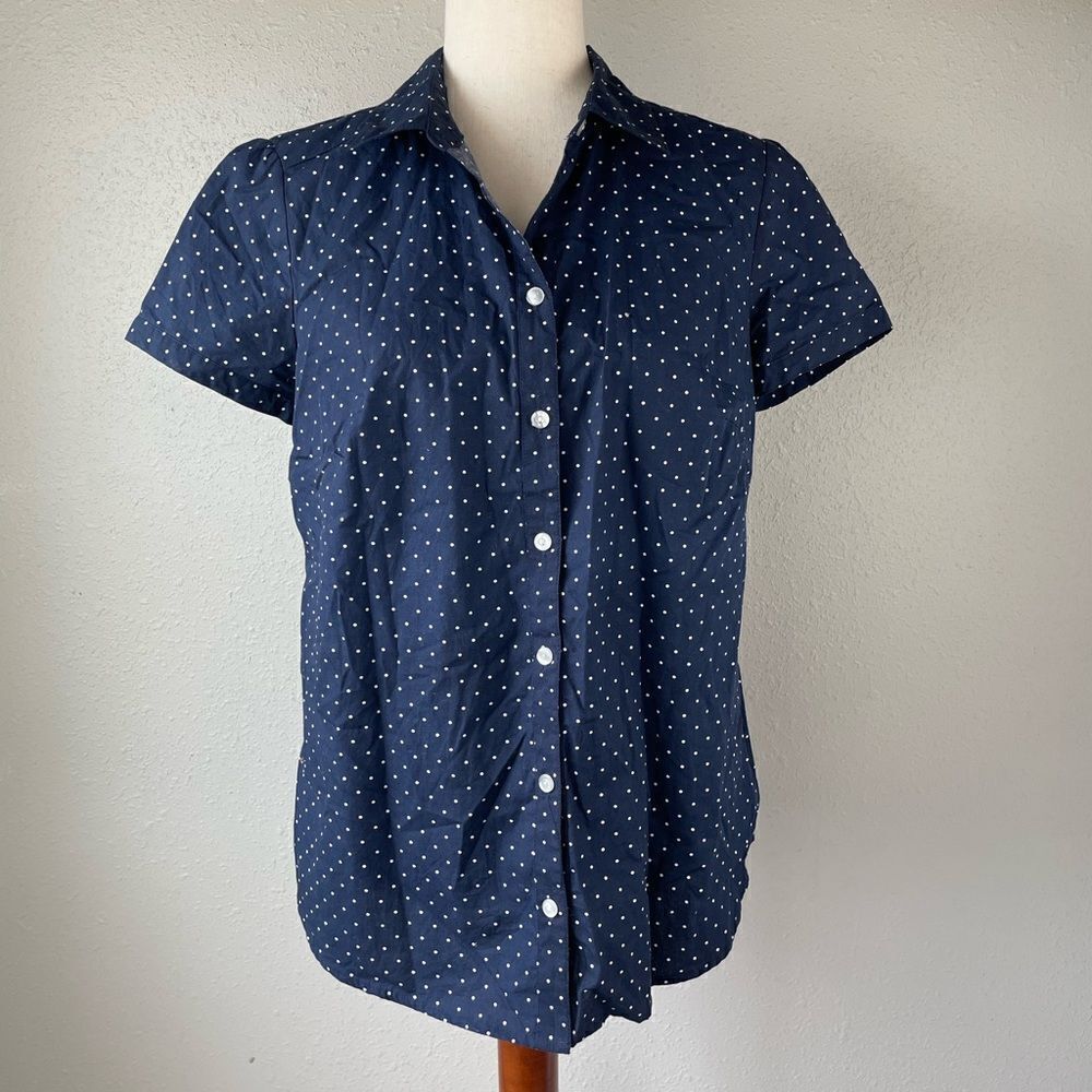 Croft & Barrow Blue and White Polka Dot Button Down Shirt Size M EUC